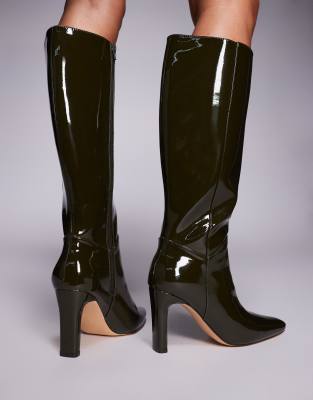Public Desire Wide Fit Public Desire Pose Wide Fit Heeled Knee Boots In Green