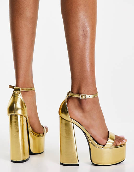 Women Heels/Public Desire Primrose platform heel sandals in gold 