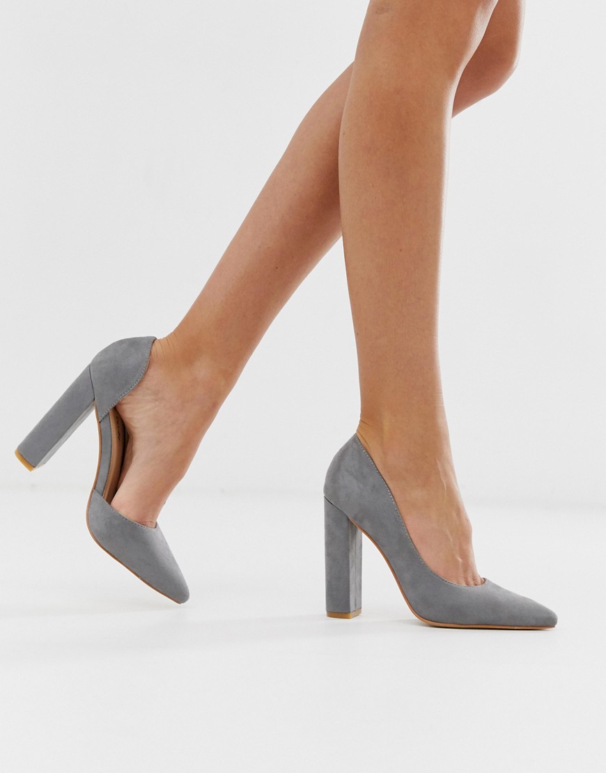 Public Desire Prinny grey suede block heeled shoes