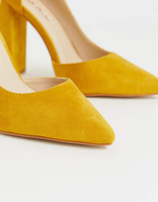 yellow suede block heels