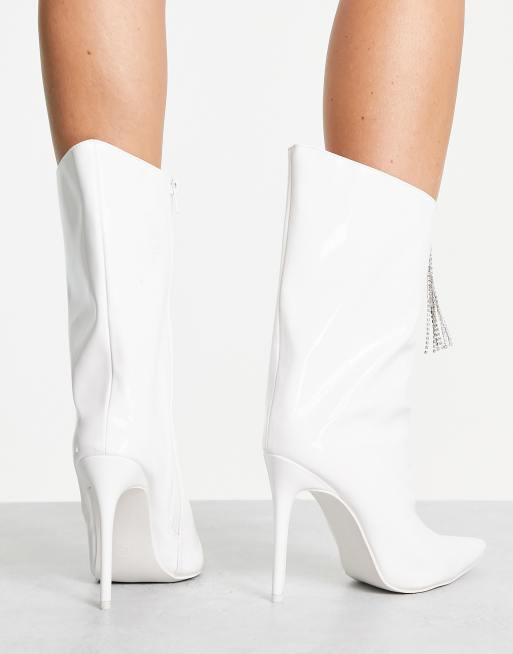 Public desire empire off white patent best sale block heeled ankle boots