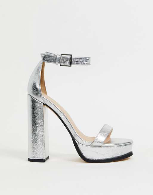 Public Desire Rachael platform heeled sandals in silver ASOS