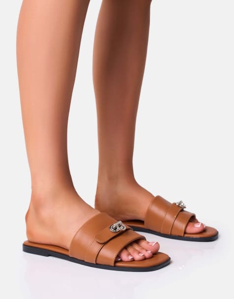 Public Desire Radiance buckle trim flat sandals in brown - view 1