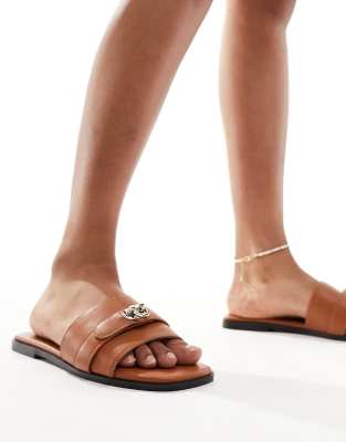 Public Desire Radiance Sliders With Hardware In Tan-brown