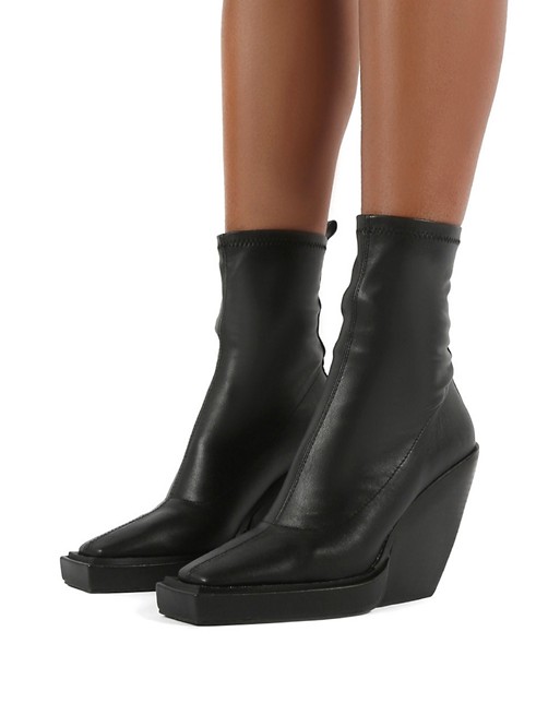 Public Desire Rae pull on boots with metal detail in black