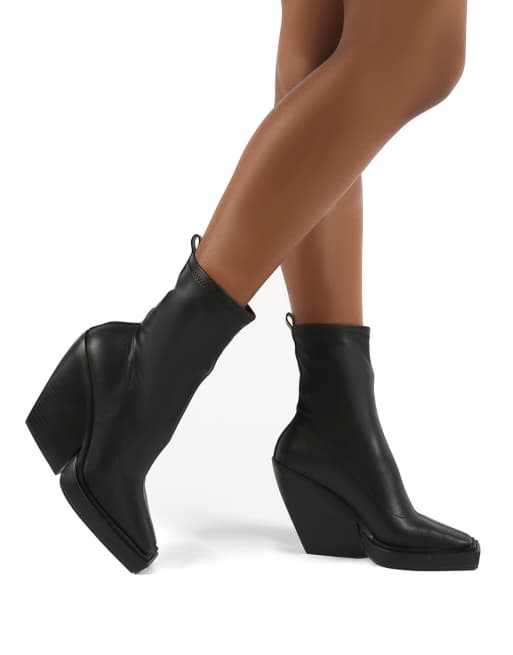 Public Desire Rae pull on boots with metal detail in black