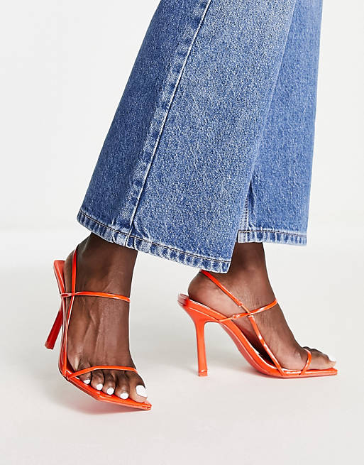 Blue Womens Heels Public Desire Heels Public Desire Rayelle Heeled Sandals With Square Toes in Orange 