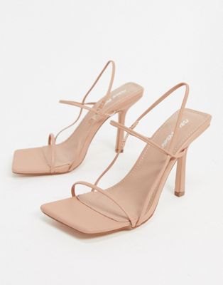 Public Desire Rayelle heeled sandals with square toes in beige - ASOS Price Checker