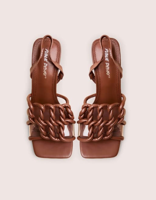 Public Desire Rayne knotted upper slingback square toe heels in chocolate, 2 of 4