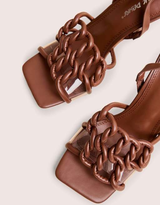 Public Desire Rayne knotted upper slingback square toe heels in chocolate, 3 of 4