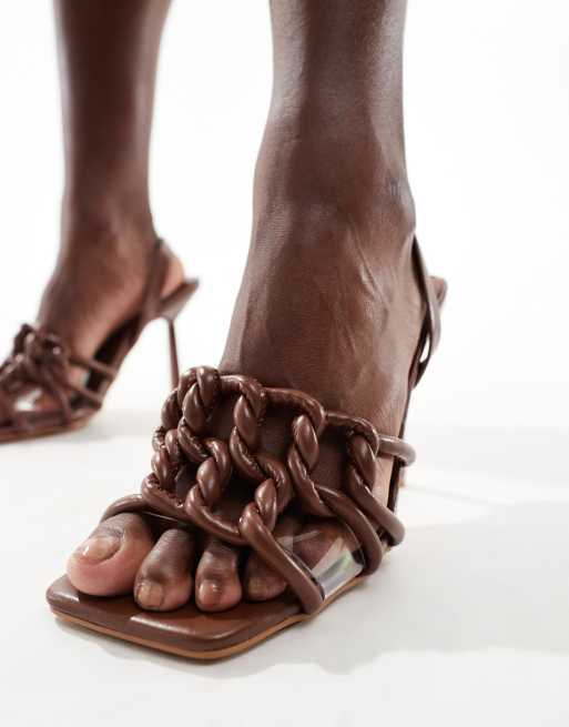 Public Desire - Rayne - Sandales tressées à talon et bride arrière - Marron, 3 de 4