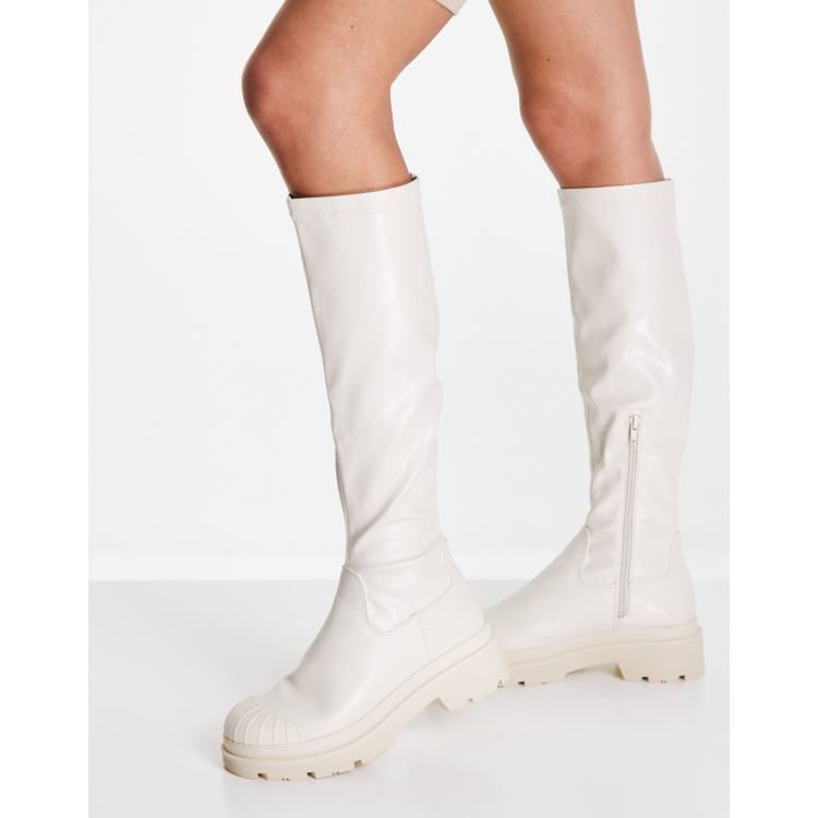 Womens flat outlet white boots