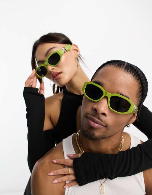 Public Desire rectangle plastic frame sunglasses with yin yang arm detail in purple 