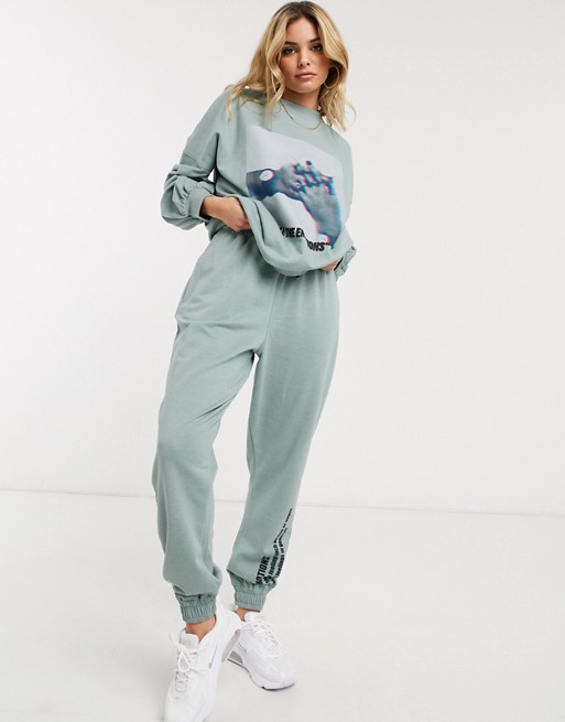 Public Desire relaxed joggers with emotions slogan co-ord