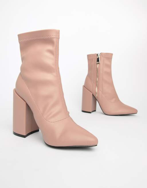 Public Desire Renzo blush block heel sock boots