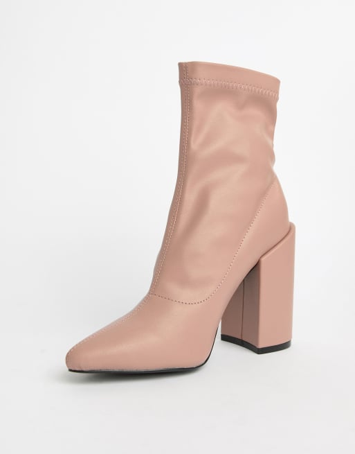 Public Desire Renzo blush block heel sock boots