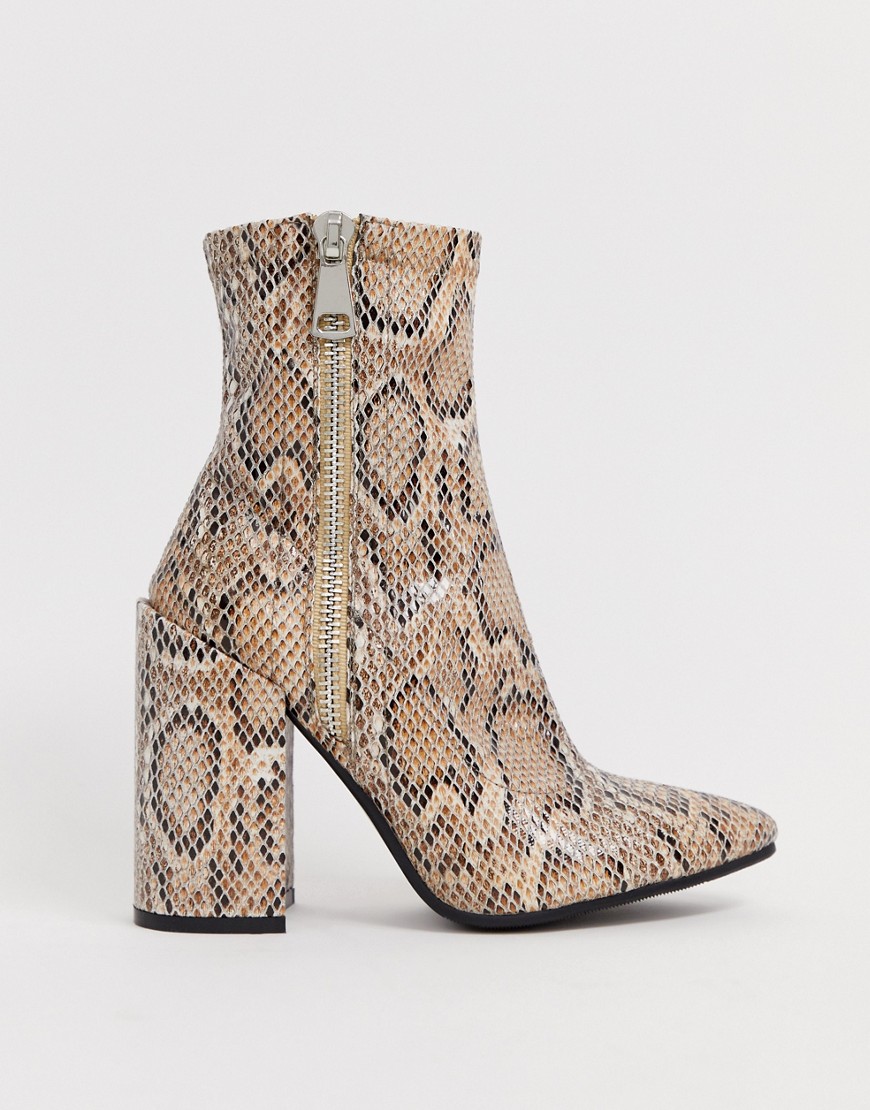 Public Desire Renzo soktøvler med slangeprint og hæle-Beige