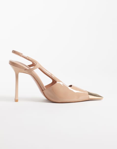 Public Desire Reset slingback heeled shoes with metal detail in neutral - view 1