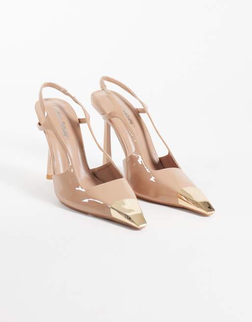 Public Desire Reset slingback heeled shoes with metal detailing in neutral, 2 of 4