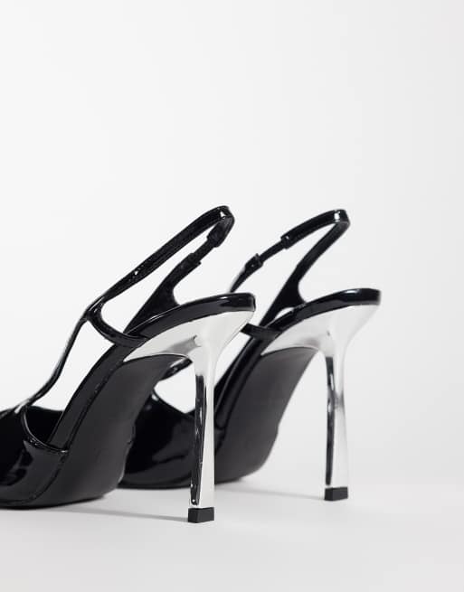 Public Desire Reset slingback-klackskor med metalldetalj i svart, 2 av 4