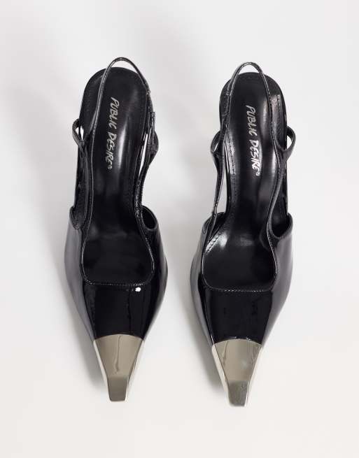 Public Desire Reset slingback-sko med hæl og metaldetalje i sort, 4 af 4