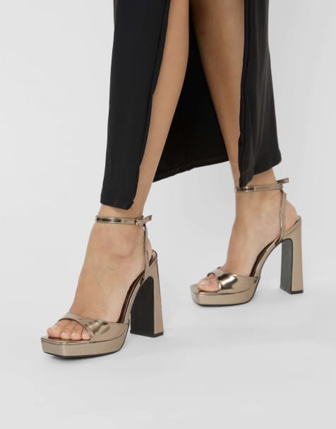 Public Desire Resist metallic peep toe barley there platform heels in pewter - view 1