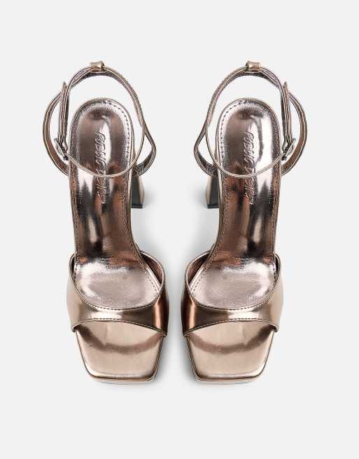 Public Desire Resist metallic peep toe barley there platform heels in pewter, 2 of 4