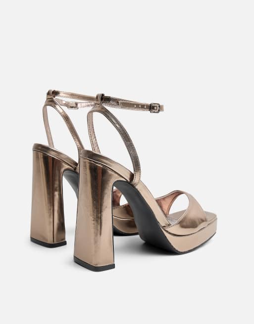 Public Desire Resist metallic peep toe barley there platform heels in pewter, 3 of 4