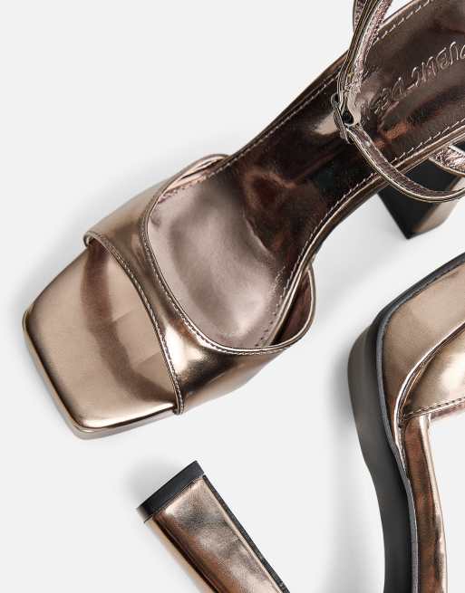 Public Desire Resist metallic peep toe barley there platform heels in pewter, 4 of 4