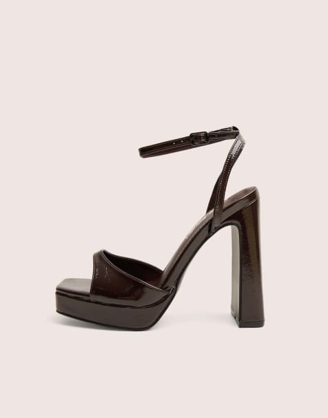 Public Desire Resist patent platform high heels in brown - view 1