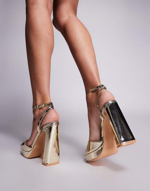 Public Desire Resist peep toe barely there platform heels in gold