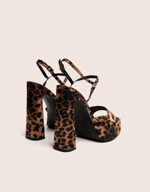 Public Desire Retro platform strappy heels in leopard, 3 of 4