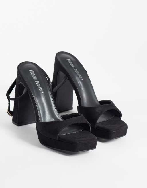 Public Desire Rhoda platform heeled sandals in black suedette, 2 of 4