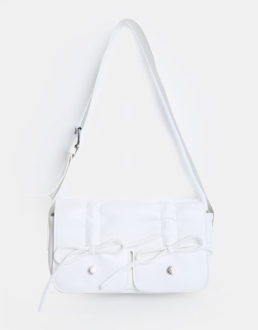 Public Desire Ribbon ruched shoulder bag in white
