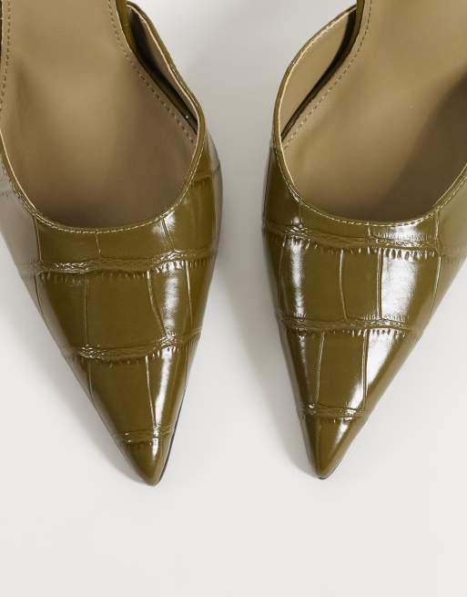 Public Desire Riven heeled pumps in olive, 2 of 5