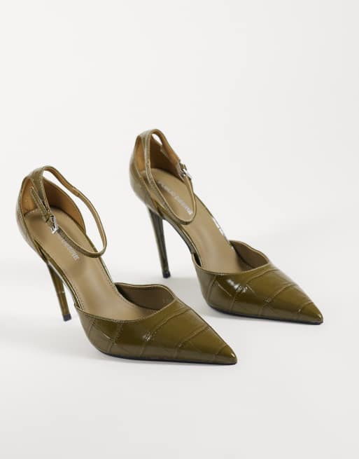 Public Desire Riven heeled pumps in olive, 3 of 5