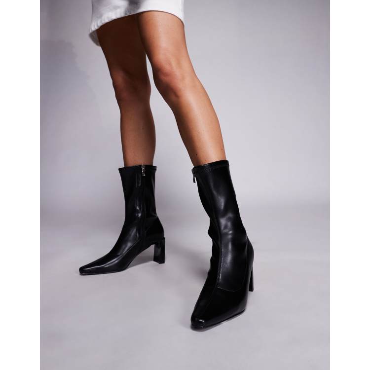 Public Desire Robert heeled mid calf boots in black | ASOS