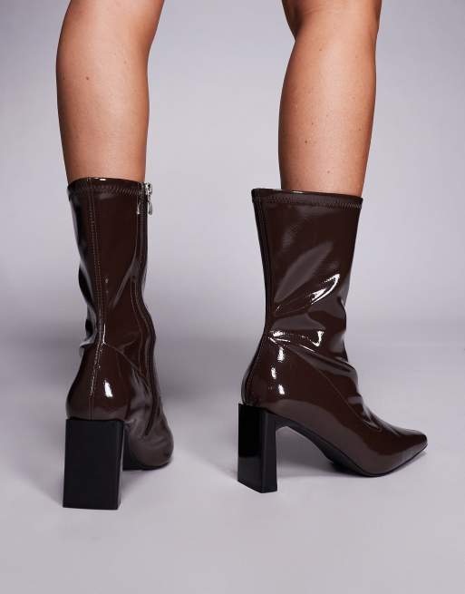 Public Desire Robert Wide Fit heeled ankle boots in dark brown crinkle, 2 of 4