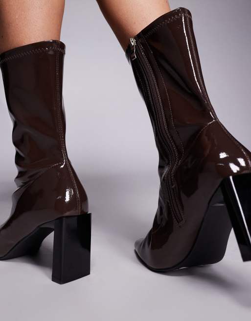 Public Desire Robert Wide Fit heeled ankle boots in dark brown crinkle, 3 of 4