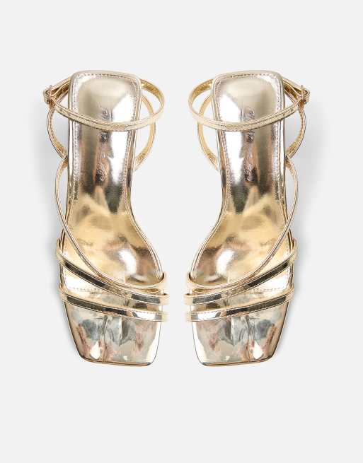 Public Desire Robin strappy mid block heel in gold, 2 of 4