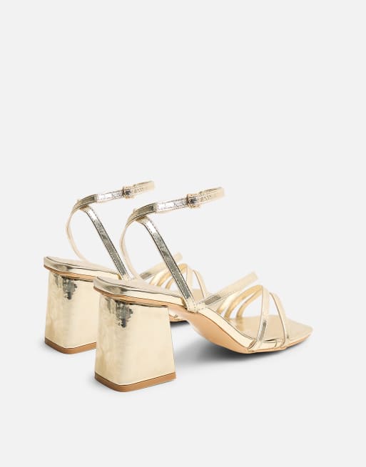 Public Desire Robin strappy mid block heel in gold, 3 of 4