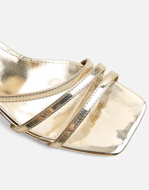 Public Desire Robin strappy mid block heel in gold, 4 of 4