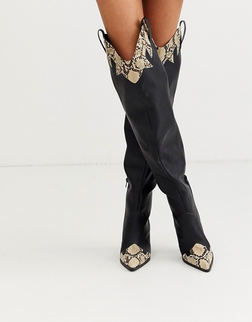 Public Desire Rodeo over the knee western boots in black
