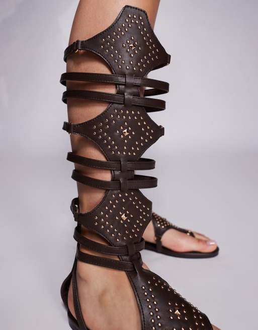 Public Desire Rome gladiator sandals in chocolate brown, 4 of 4