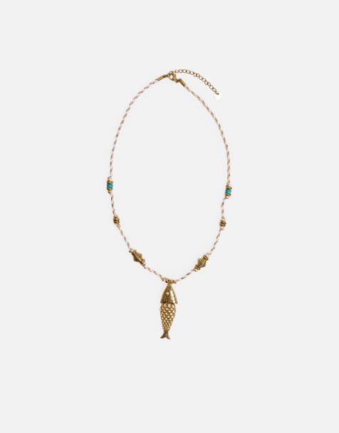 Public Desire Rope detail necklace with sea life charms in gold - view 1