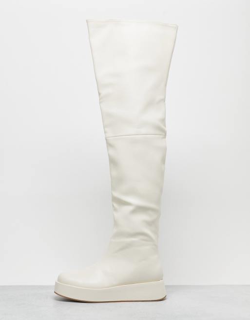 White over the hot sale knee flat boots