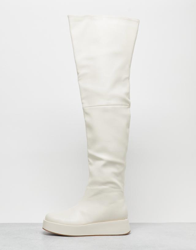 Public Desire Rosie flat over the knee boots in cream