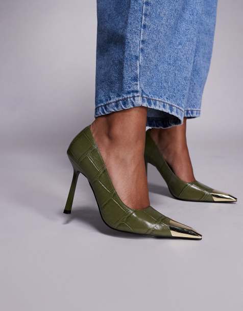 Public Desire - Rotate - Pumps met hak, goudkleurig detail en krok-effect in groen - view 1