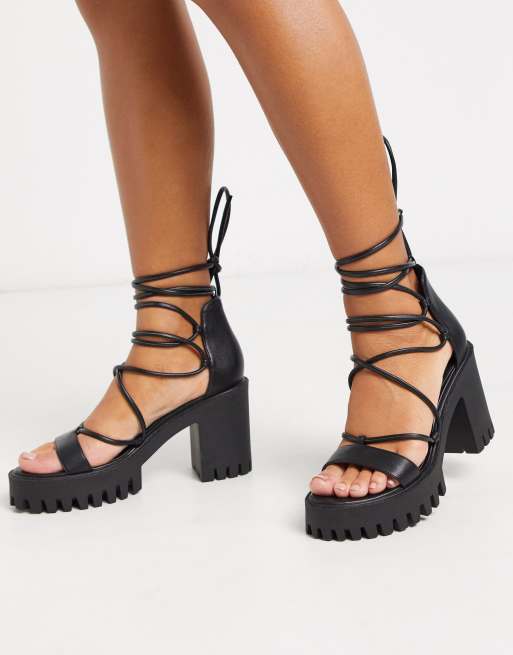 tie up block sandals