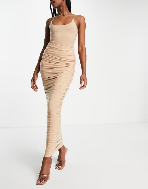 Public Desire ruched midi skirt co ord in stone ASOS